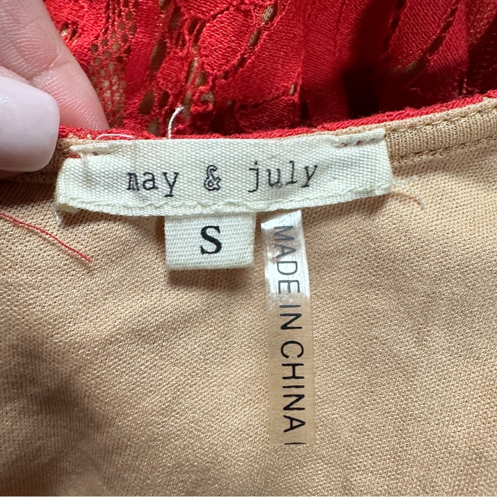 MAY & JULY RED LACE NUDE SHORTS SLEEVELESS ROMPER - Picture 2 of 7